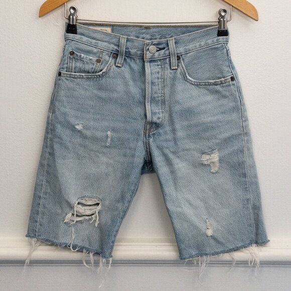 Levi's Premium Distressed Cutoff Jean Shorts Light Wash Frayed Hem - Picture 1 of 5